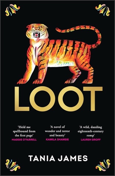 The cover of "Loot" by Tania James. A striking painting of a tiger above the word "Loot" in gold.