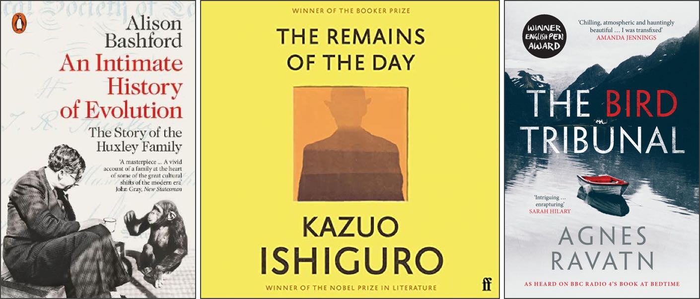 Covers of An Intimate History of Evolution by Alison Bashford and Remains of the Day by Kazuo Ishiguro
