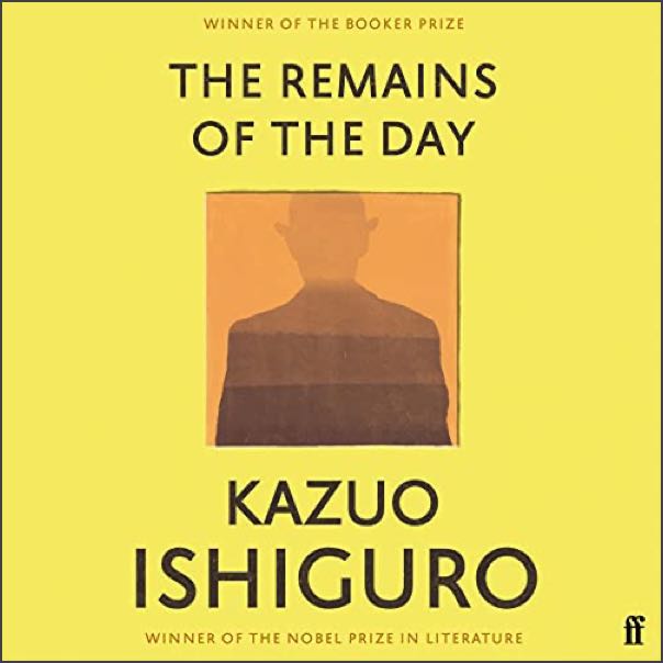 The cover of ‘The Remains of the Day’ by Kazuo Ishiguro. Image is of a silhouetted figure wearing a bowler hat.