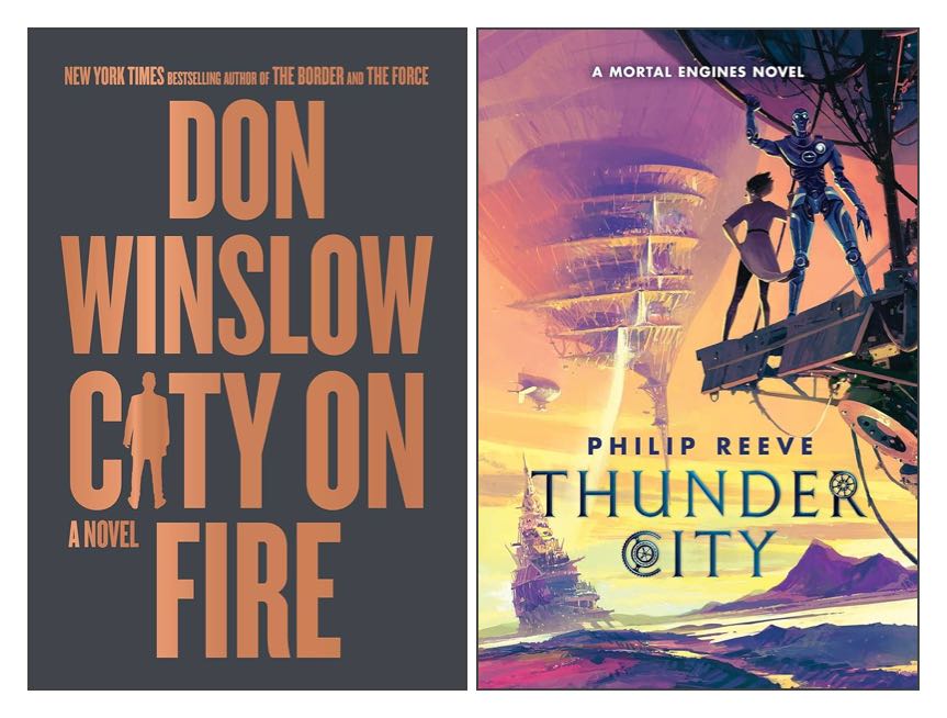 Covers of two books: ‘Why We Die’ by Mick Herron and ‘Storm Child’ by Michael Robotham.